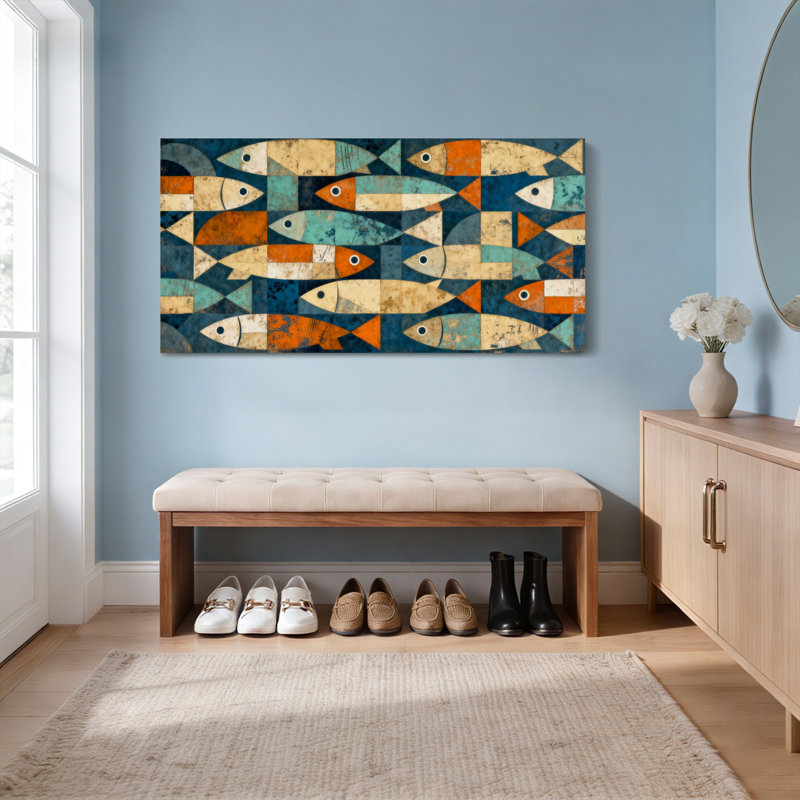 «Abstract Fish», ensemble de 1 reproduction d'art sur toile tendue sur toile, H 12 po x l 36 po