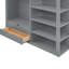 Lit mezzanine double gris avec bureau intégré, 4 tiroirs, tablettes et armoires - Centre de chambre moderne avec tablettes, tiroirs Flame-1745991201