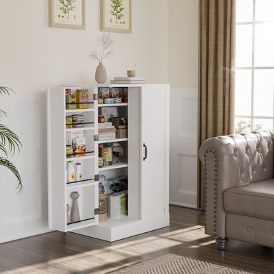 White Kitchen Storage Cabinet Pantry Cabinet With 2 Doors And Adjustable Shelves by Ebern Designs