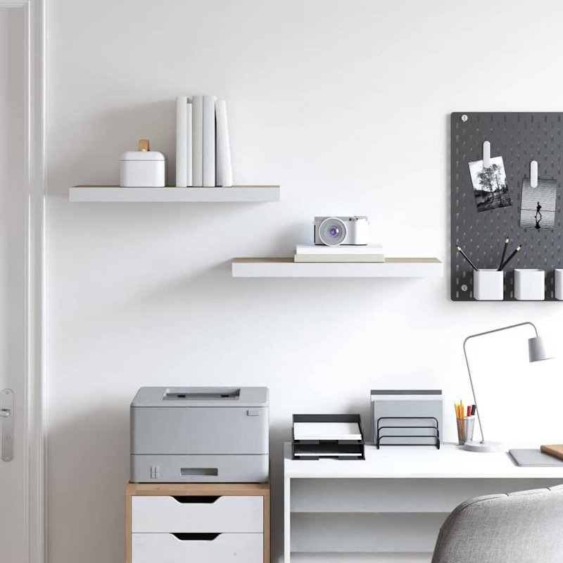 Tablette murale Tablette flottante à fixation murale pour cadre photo, H 1,5 po x l 23,6 po x P 9,3 po, Chêne / blanc