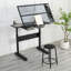 Table à dessin à manivelle réglable avec 2 tiroirs en métal et tabouret-267950828