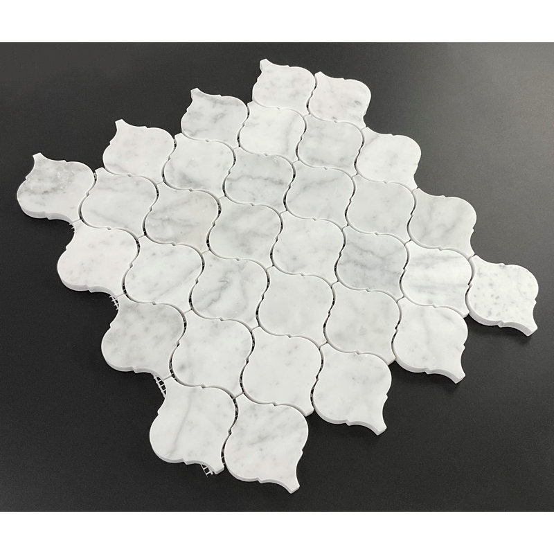 2.5" x 3" Marble Arabesque Mosaic Wall & Floor Tile, White Carrara