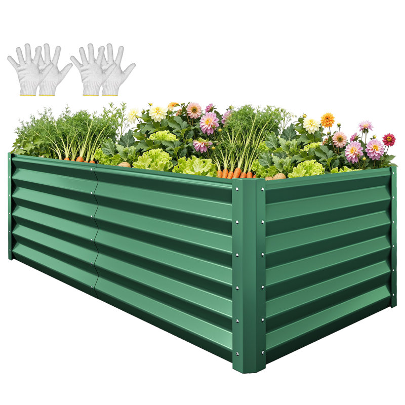 Seiter 6X3x2ft Metal Outdoor Raised Garden Bed with gloves,Green, Green, 24" H x 72" W x 36" D