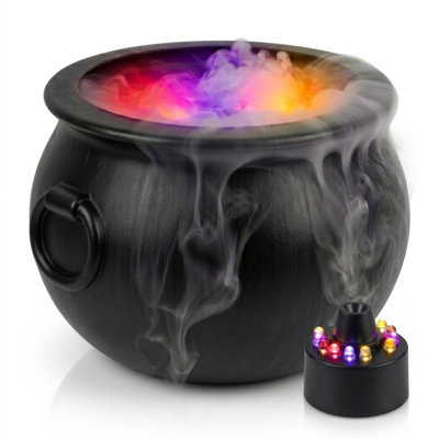 The Holiday Aisle Halloween 2pc Multi Pack Black Plastic Cauldron with Mist Maker Multi Color Fogger