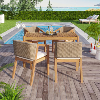Acacia Wood Outdoor Dining Set Of 5, Dining Furniture Set With 1 Table 4 Chairs