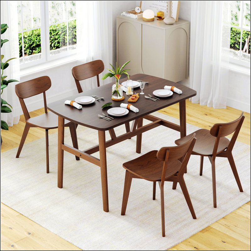 Modern Rectangular Wood Kitchen Table For 4-6 Person, Sturdy Metal Frame, Spacious And Durable Dining Room Furniture