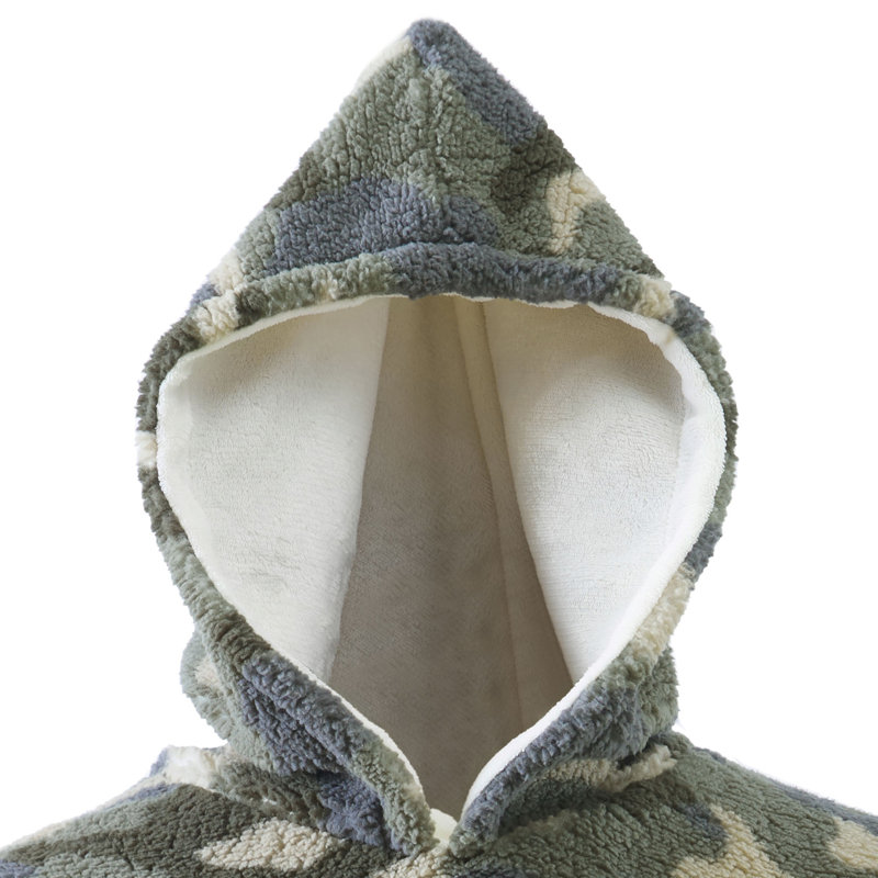 Green Sherpa Faux Fur Hooded Reversible Wearable Blanket