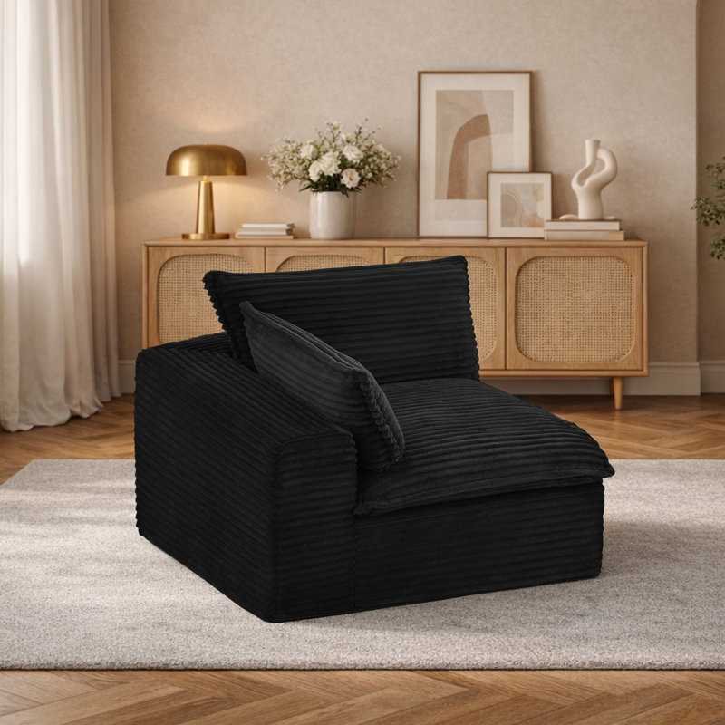 Fauteuil droit moderne rembourré avec dossier rembourré, Noir