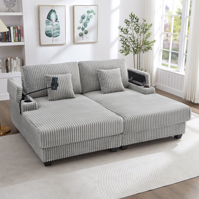 Canapé-lit moderne avec méridienne 75,5 po, Gris