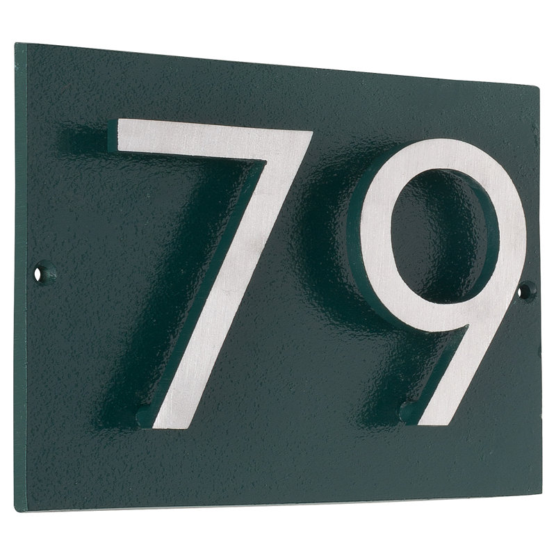 Plaque d’adresse murale sur 1 ligne flottante, Vert forêt, Nickel satiné deux tons, Oui