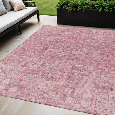 Tapis intérieur lavable floral 5 pi x 8 pi rosé et gris anthracite