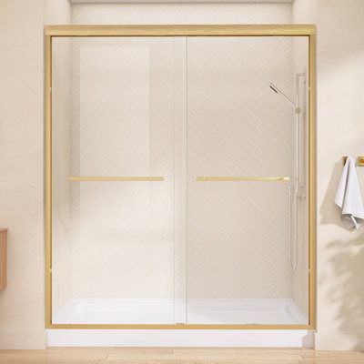 68" - 72'' W X 75'' H Double Sliding Shower Door Semi-Frameless Bypass Door Alcove Aluminum Door With Clear Tempered Glass