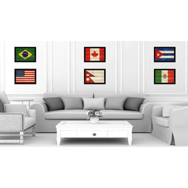 Drapeau du Népal - impression sur toile, H 15 po x l 21 po x P 1 po, Encadrement noir