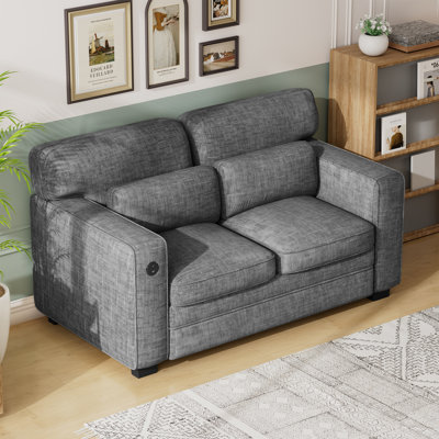 Pull Out Sofa Bed, Sleeper Sofa with 2 USB Charging Ports, Comfortable Loveseat Sleeper with Removable Covers by Latitude Run