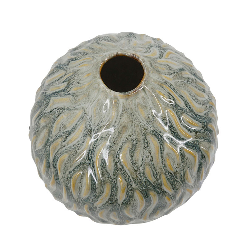 Vase décoratif en céramique marbré D8,5 x 9,8 po - Ambre et gris anthracite