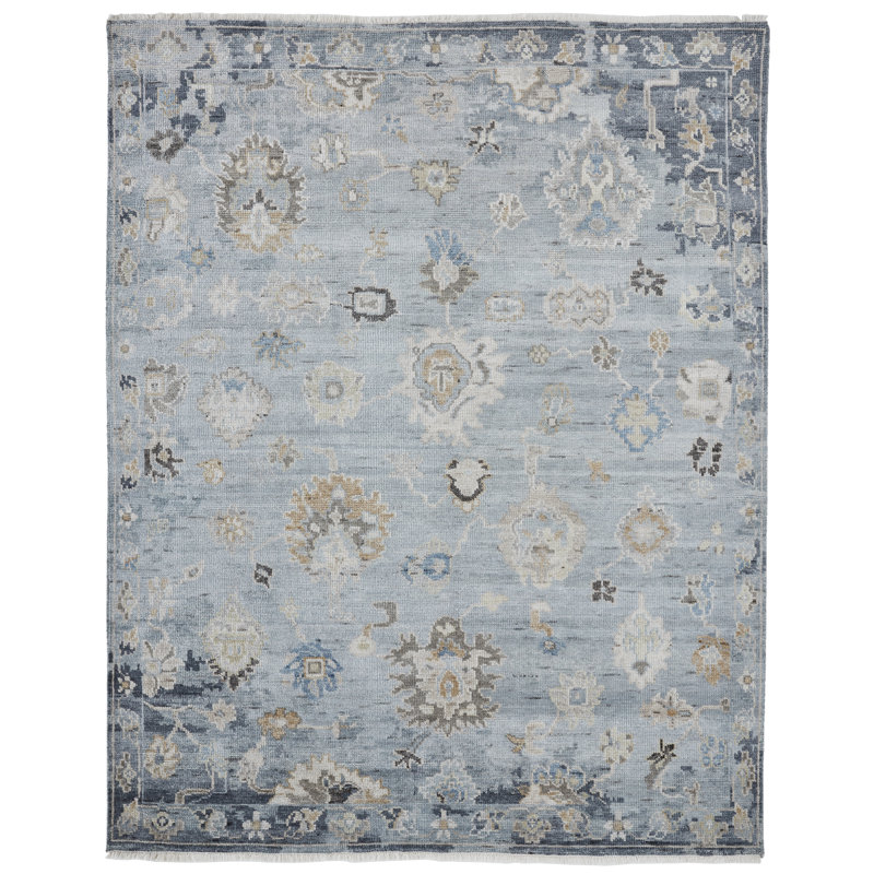 Ambrose Hand Knotted Oriental Area Rug in Blue; Washed Denim, Rectangle 3' x 5'