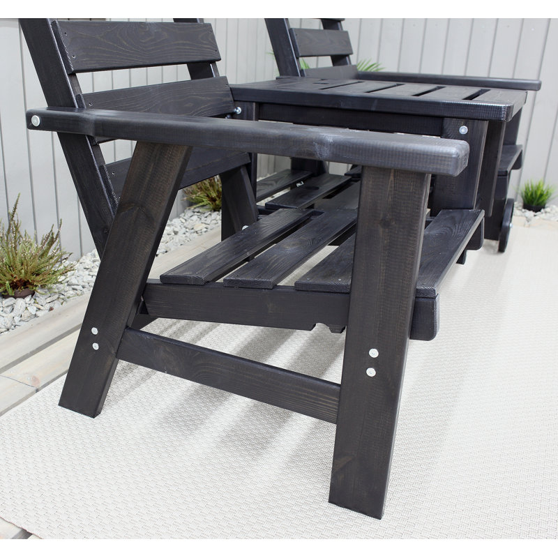 Martyna Solid Wood Pine Outdoor Bench, Black