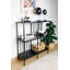 Buffet industriel moderne, noir et fumée, 31,5 po x 35,4 po x 11,8 po | Panneau de particules 100% chêne enduit de mélamine, plateau en verre trempé transparent | Structure et pieds robustes en 100% métal, solution de rangement élégante pour la décoration intérieure-1940506359