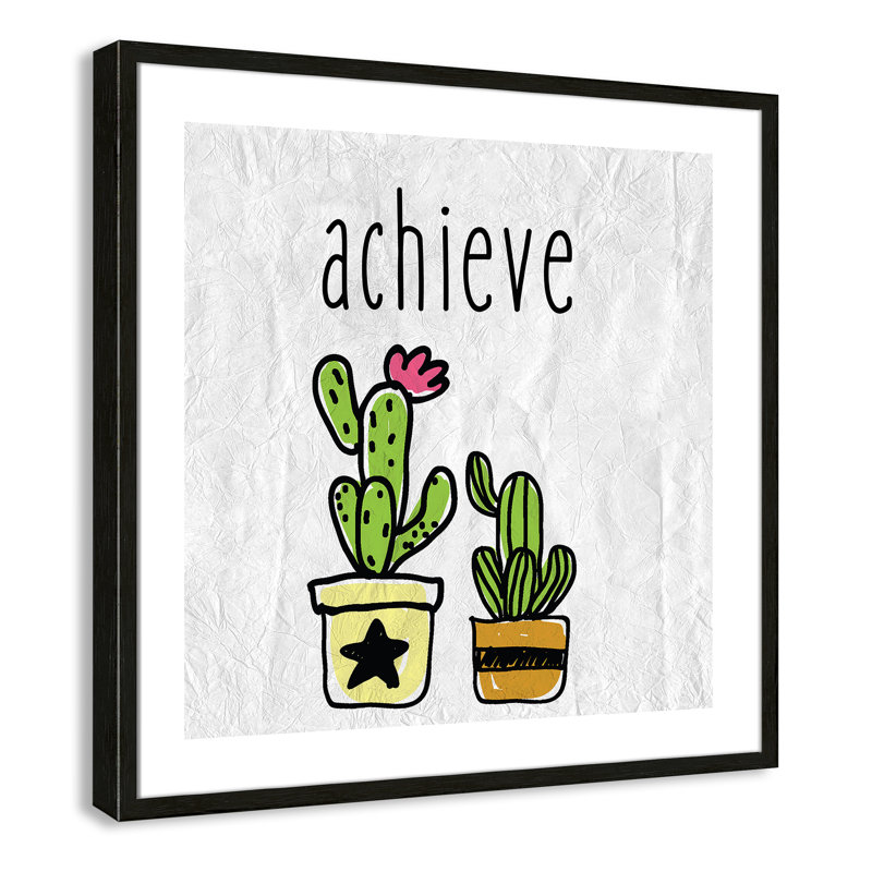 Impression sur papier Cacti C, Encadré de boîte à grain de bois noir, H 26,5 po x l 26,5 po x P 1,18 po