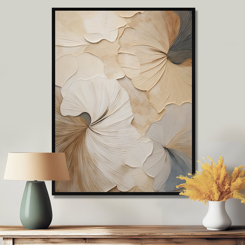 «Beige minimalisme élégance en fleurs», reproduction d'art sur toile, impression sur toile beige, H 20 po x l 12 po, Noir