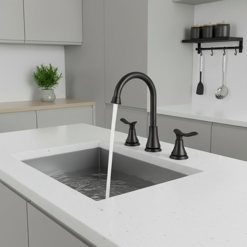 Matte Black High Arc Widespread Bathroom Faucet With Pop-Up Drain Assembly & Supply Hoses, Matte Black