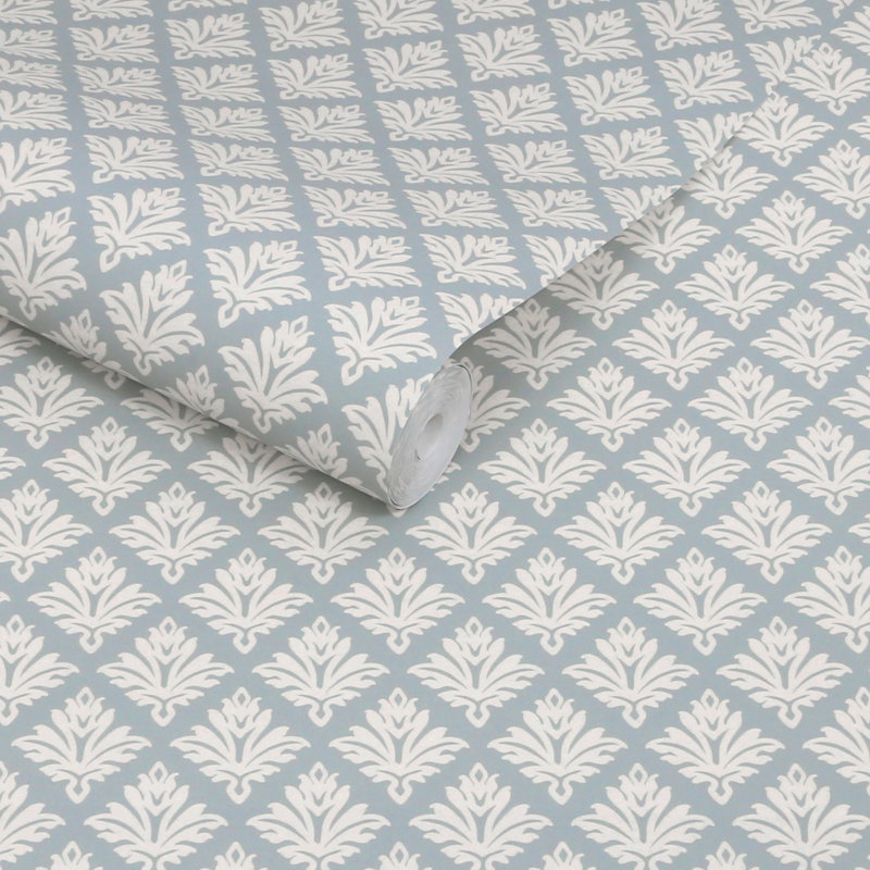 Papier peint bleu minéral floral Martha Stewart Artisan, Blue