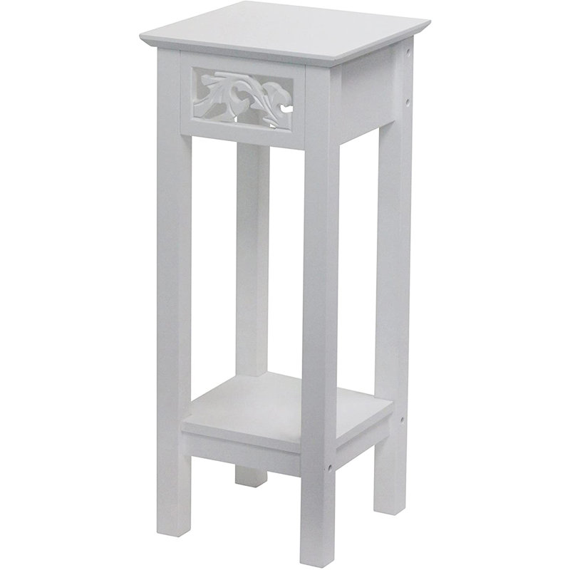 Mcadoo 29.5" H x 11.8" D x 11.8" W End Table, Side Table, Plant Stand with Storage Shelf, White, White
