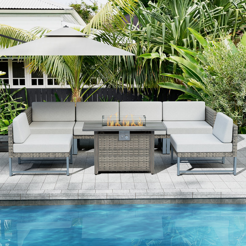 Kamyla 6 - Person Modular Patio Conversation Set with Cushions, Brown
