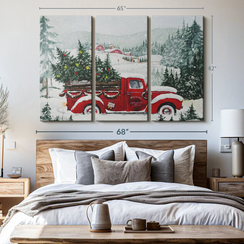 «Camion rouge de Noël», 3 pièces, H 42 po x l 65 po