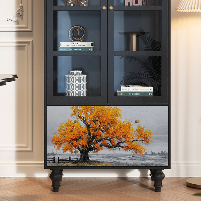 Armoire de rangement en bois massif avec portes en verre