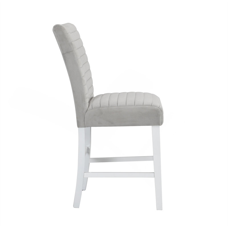 Ensemble de 2 chaises à hauteur de comptoir rembourrées en velours gris et blanc ultrabrillant