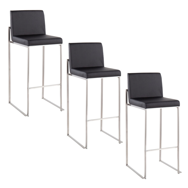 Tabouret de bar 30 po Fuji, 3, Noir, Argent argent