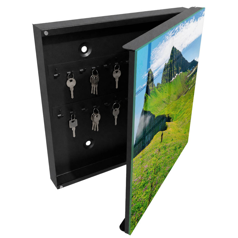 Key cabinet, Opens to the right, 30x30x5, White, Green hill with blue sky, 