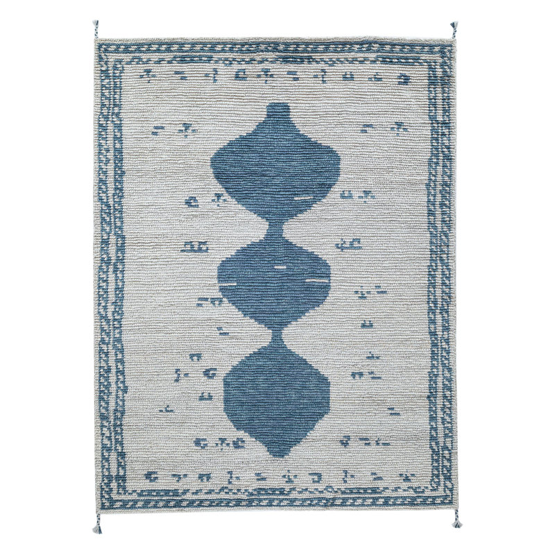 Tapis en laine noué à la main en bleu / gris, Rectangle de 10 pi x 14 pi