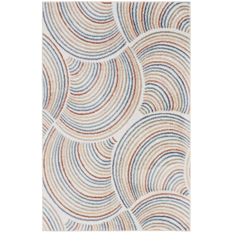 Aramus Machine Washable Abstract Ivory/Multi Rug, Rectangle 3'3" x 5'