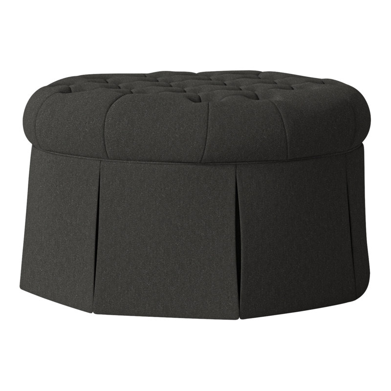 Repose-pieds cocktail capitonné rond 35 po Alma, Perigold Aspen flanelle gris anthracite