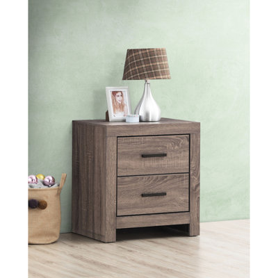 Table de chevet 2 tiroirs Oak, hauteur 23,5 po, forme rectangulaire moderne et fonctionnalité en chêne, hauteur 21,7 po, design rustique