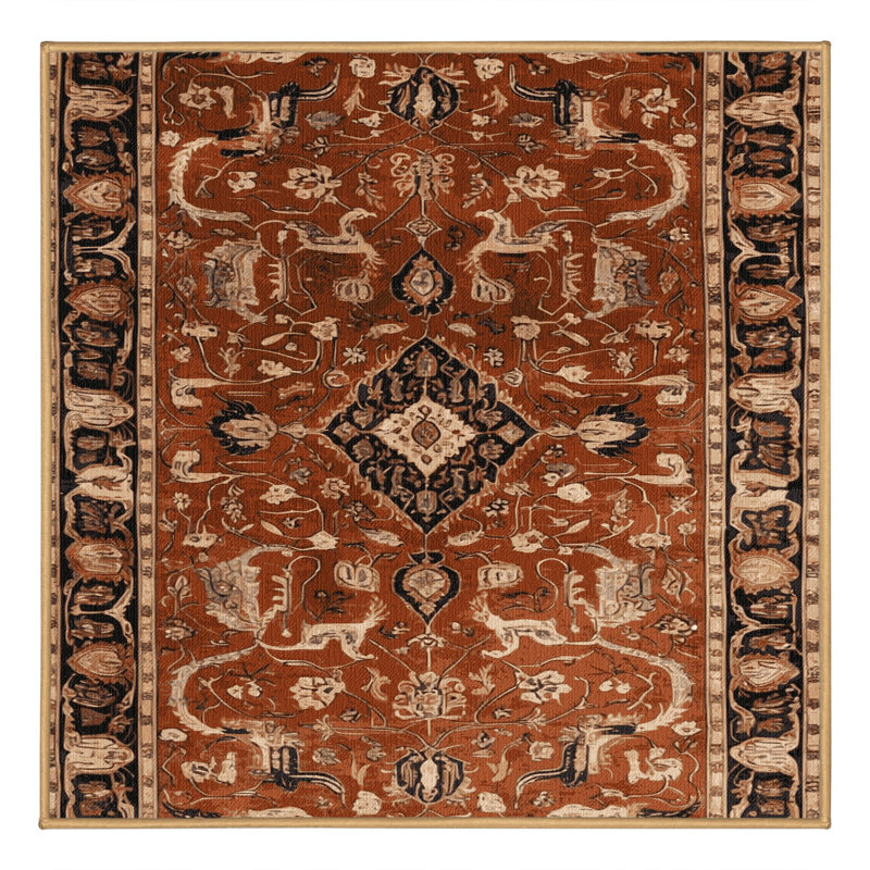 Machine Washable Persian Brown Area Rug, Square 4'