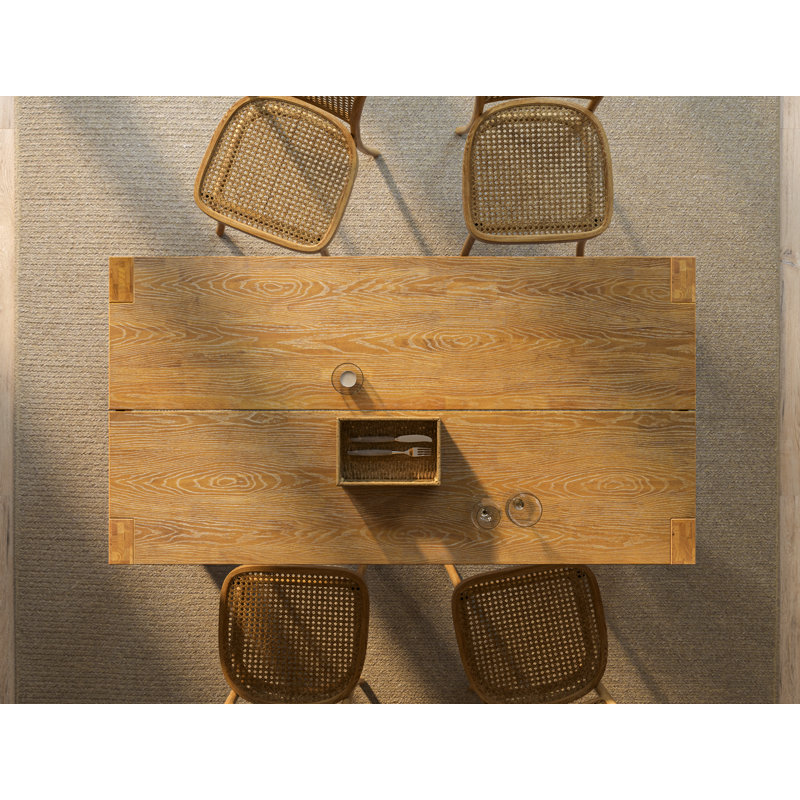 Table de salle à manger extensible en bois massif de 68 à 90 po Asgard avec pieds en bloc et feuilles amovibles