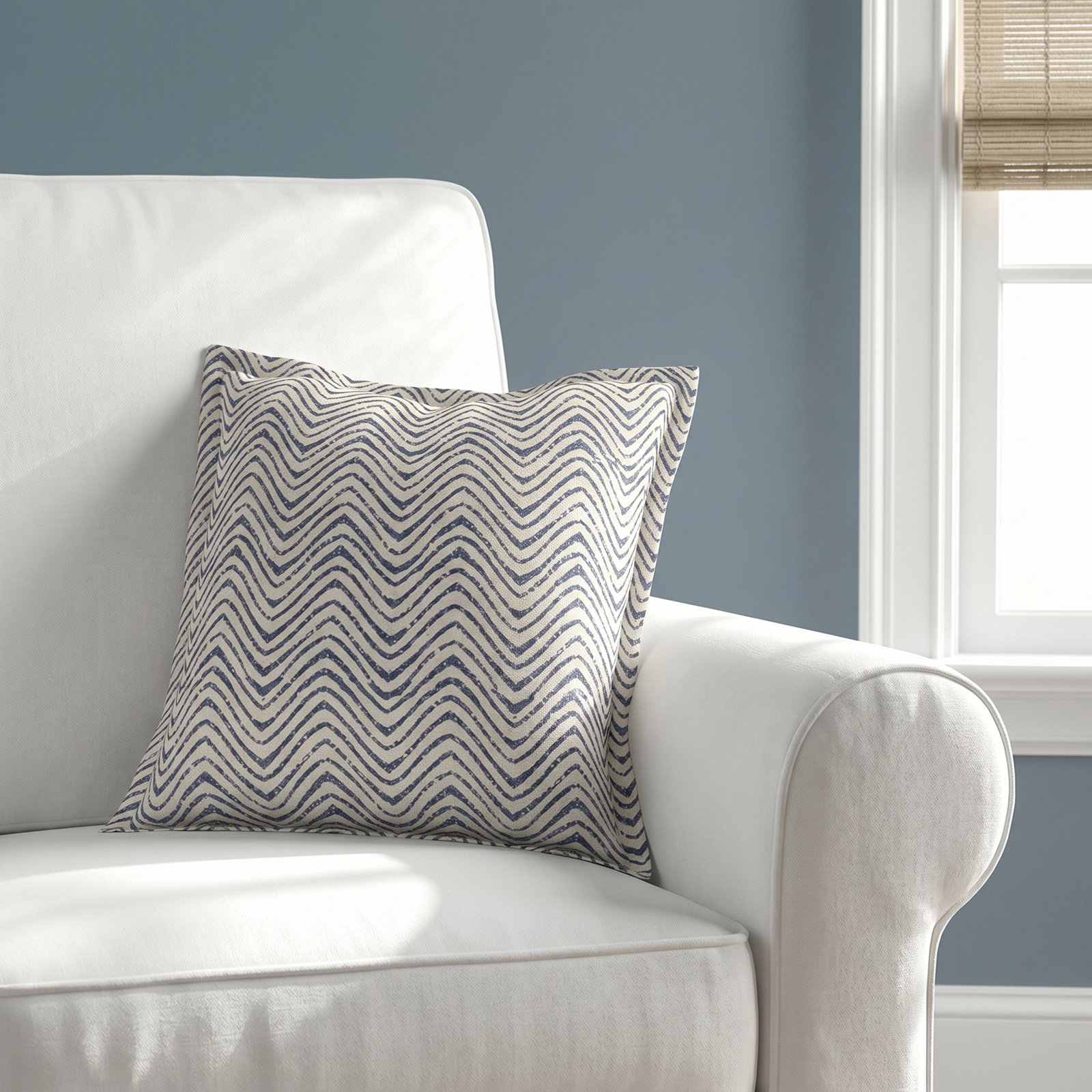 Arielle Cotton Throw Pillow, Indigo Chevron, 20'' H x 20'' W