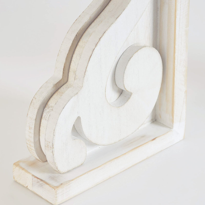 Serre-livres corbeau à volutes rustiques vieillis, serre-livres décoratifs en bois blanchi à la ferme, Blanc