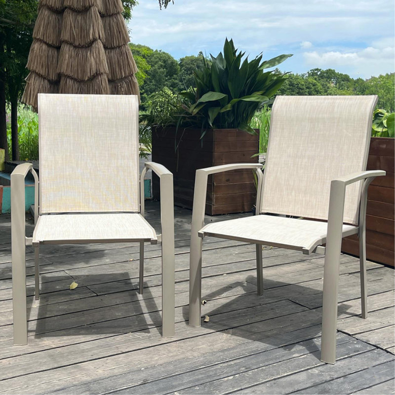 Garden Patio Chairs Set Of 2, Weather Metal Outdoor Dining Chairs , Garden, Poolsides, Cream 