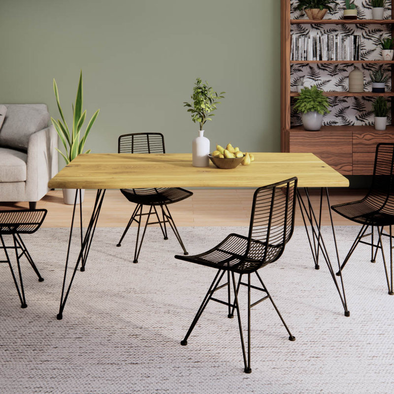 Purtell Oak Unfinished Solid Wood Top Metal Base Dining Table, Unfinished, H79 x L200 x W80cm