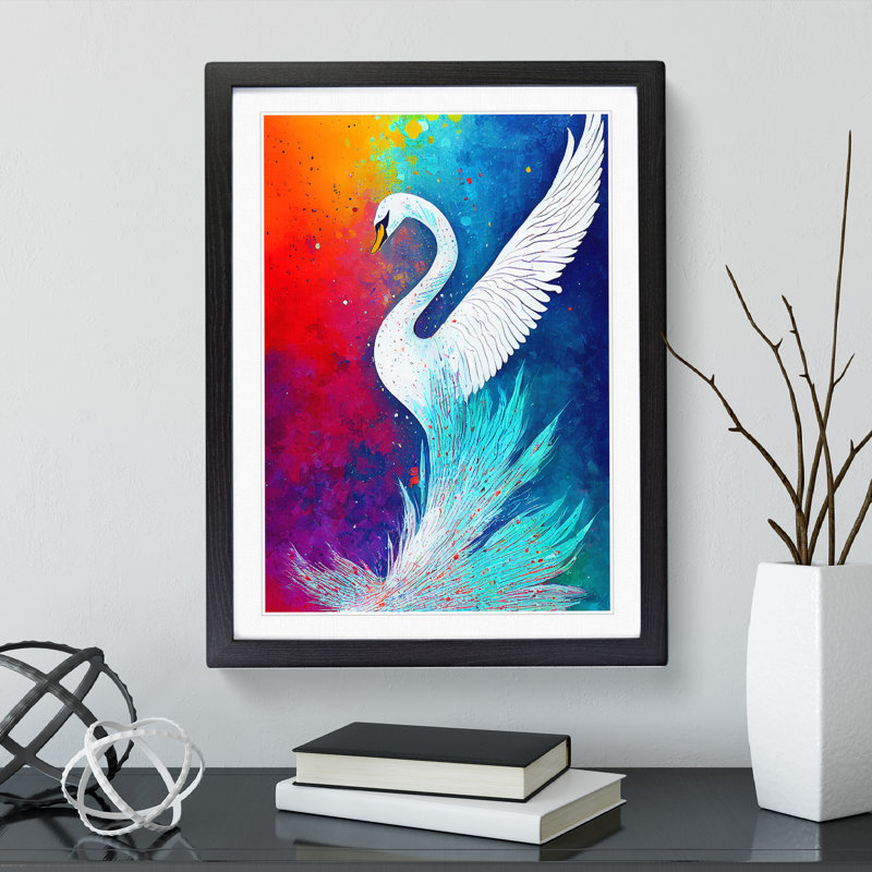Swan Paint Splash - Single Picture Frame Print, 34cm H x 25cm W x 2cm D, Black Framed