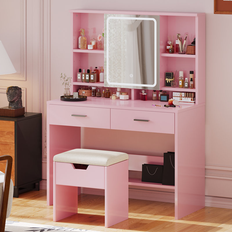 Dressing Table with Mirror, Pink