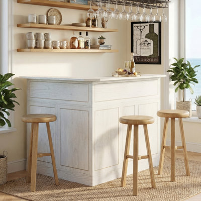 Table de bar en L 51,18 po à 4 niveaux avec rangement pour verres à vin pour la salle à manger et la cuisine