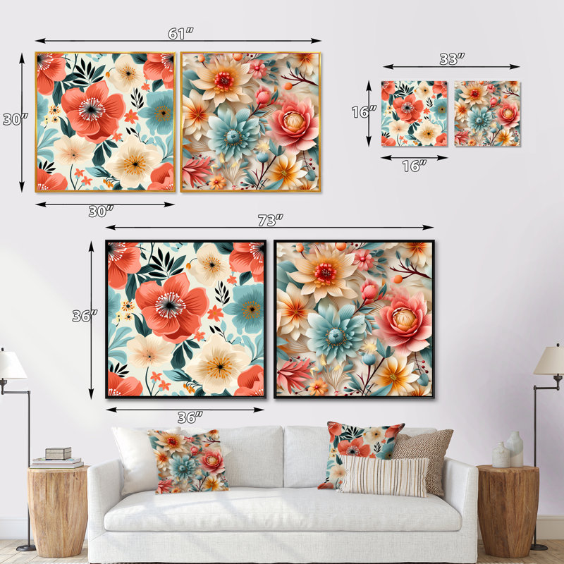 Laureole - Ensemble de 2 collages floraux carrés, Toile tendue, H 16 po x l 33 po