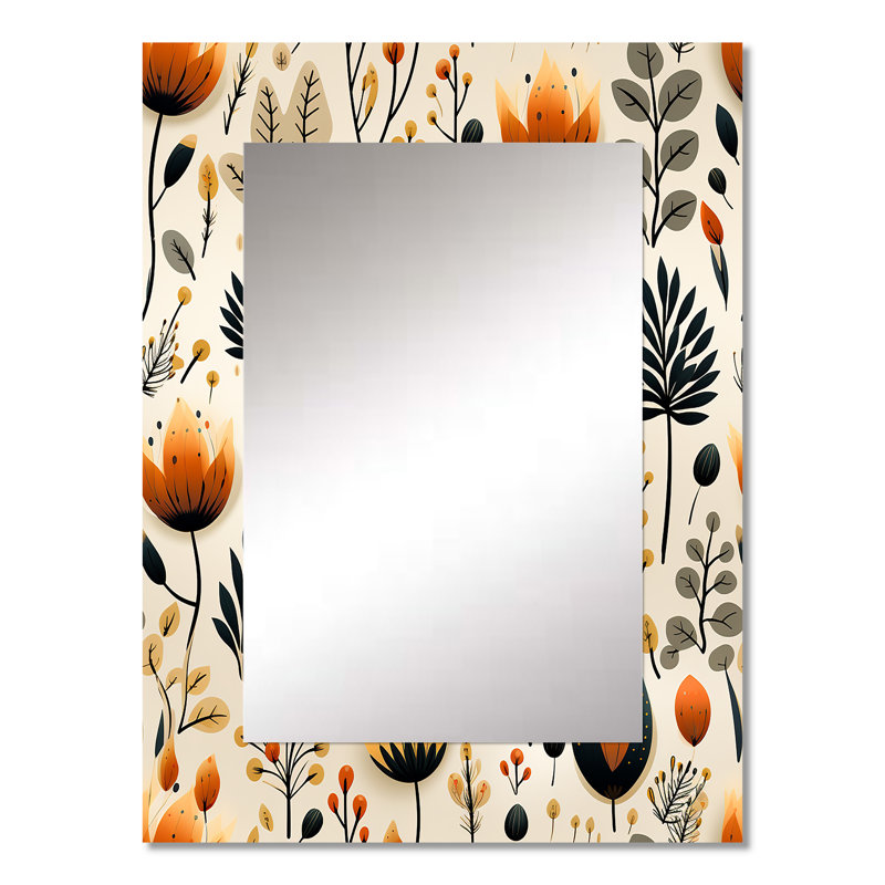 Meadow Beige And Black Floral Pattern - Floral Mirror Wall Decor, 32" x 24"