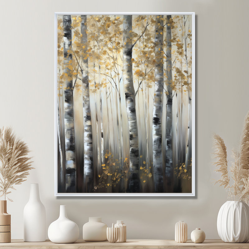 «Birch Tree Forest Wonderland V», reproduction sur toile, H 44 po x l 34 po, Cadre flottant blanc