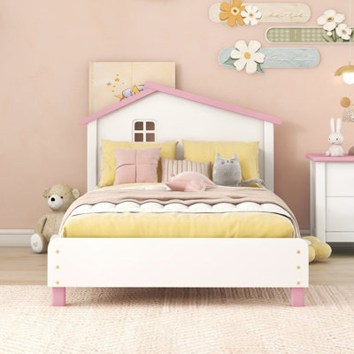 Michigantown Modern Wood Platform Bed Kids Beds with House-shaped Headboard